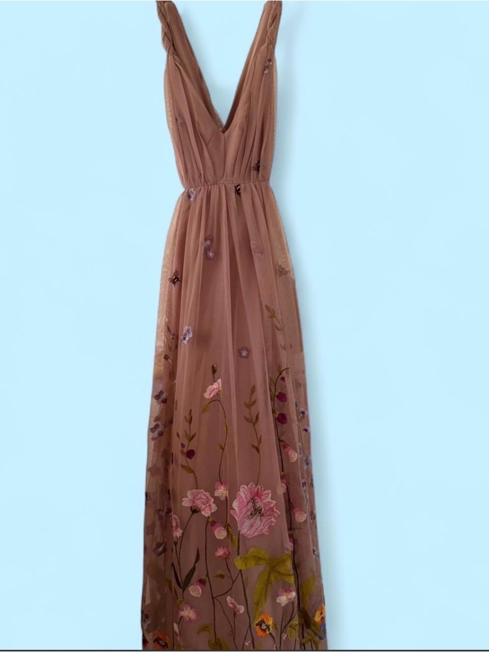 ASOS Dusty Rose Floral Embroidered V-Neck Maxi Dress